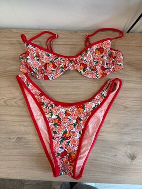 Blackbough Red Floral & Strawberry Two-Piece Bikini